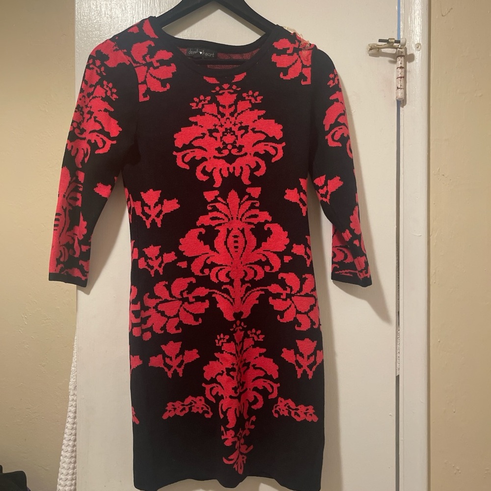 Pink & Black Floral Pattern Slim Fit Sweater Dress